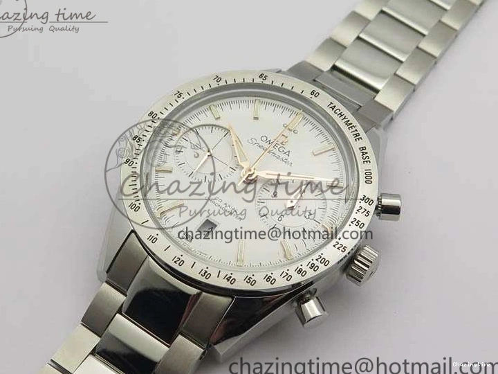 0718 Speedmaster ’57 Co-Axial OMF 1:1 Best Edition White Dial RG Markers On SS Bracelet A Elegant 8144